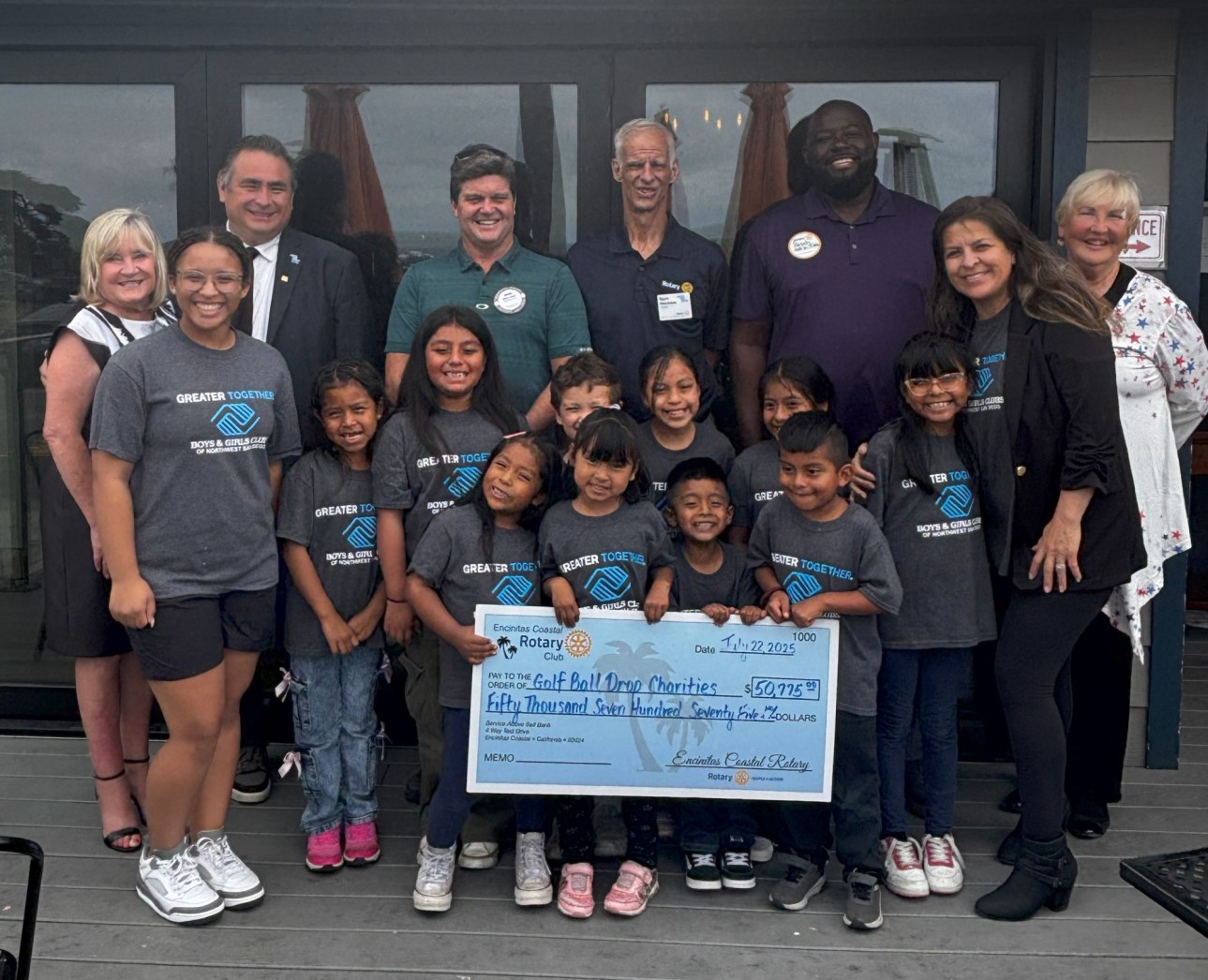 Leaders of beneficiary organizations with Encinitas Rotary members at the Golf Ball Drop fundraiser.