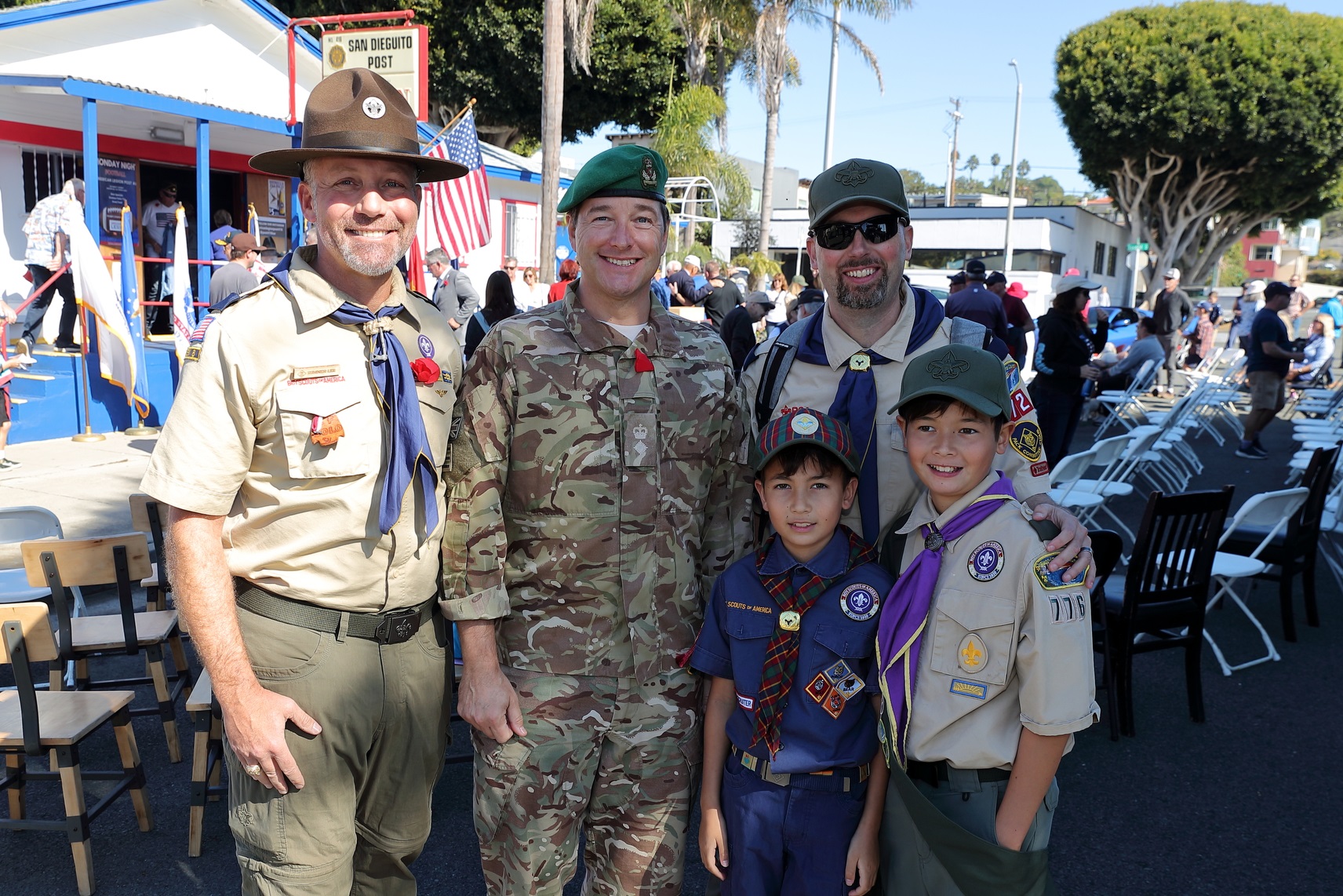 Boy Scouts and leaders volunteering at a prior Encinitas Veterans Day event.
